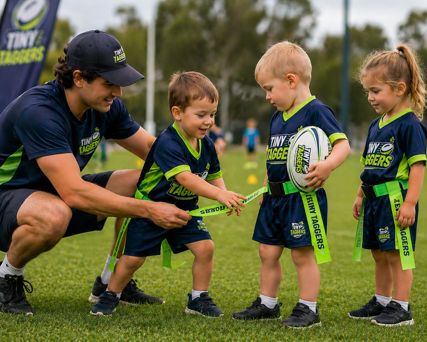 Tiny Taggers coach talking to players